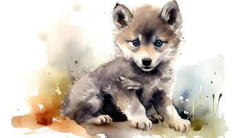 a cute little Wolf in watercolor style. Generative AI photo