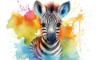 a cute little Zebra in watercolor style. Generative AI photo