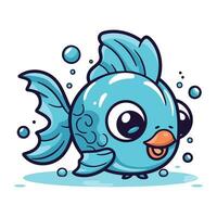 Cute cartoon blue fish. Vector illustration isolated on white background.