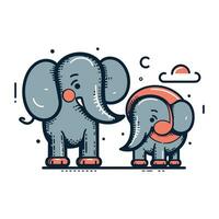 Cute elephant with Santa Claus hat. Vector illustration in doodle style