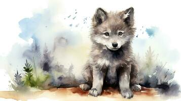 a cute little Wolf in watercolor style. Generative AI photo