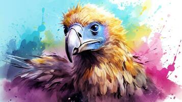 a cute little Vulture in watercolor style. Generative AI photo