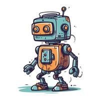 Cute cartoon robot. Vector illustration. Isolated on white background.