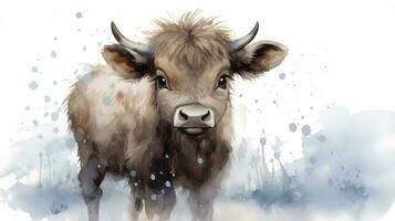 a cute little Water Buffalo in watercolor style. Generative AI photo