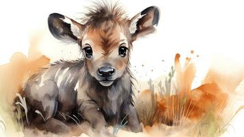 a cute little Wildebeest in watercolor style. Generative AI photo