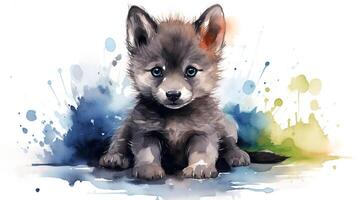 a cute little Wolf in watercolor style. Generative AI photo