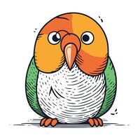 Cute parrot. Hand drawn vector illustration. Isolated on white background.