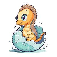 Illustration of a Cute Cartoon Seahorse Floating in the Water vector