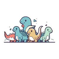 Cute Dinosaurs. Vector illustration in cartoon doodle style.