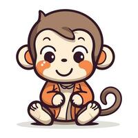 Cute monkey cartoon character. Vector illustration isolated on white background.