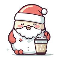 Papa Noel claus con un taza de café. vector ilustración en dibujos animados estilo.