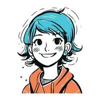 Vector illustration of a young woman with blue hair. Cartoon style.