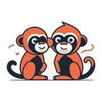 Cute little monkey couple. Vector illustration in flat line style.