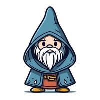 Cartoon illustration of a funny gnome in a blue cloak. vector