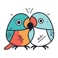 Cute couple of birds in love. Vector illustration in doodle style