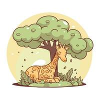 Giraffe in the jungle. Vector illustration in cartoon style.