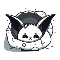 Cute kawaii bat in the hole. Vector illustration.