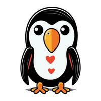 Cute cartoon penguin with heart in its beak. Vector illustration.