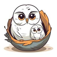 Owl in the nest. Vector illustration isolated on white background.