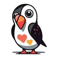 linda dibujos animados pingüino con corazón en sus pico. vector ilustración.