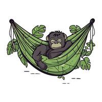 Chimpanzee sleeping in a hammock. Vector illustration.