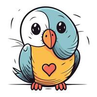 Cute cartoon parrot with heart. Vector illustration isolated on white background.
