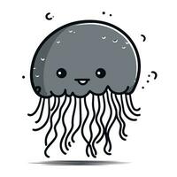 Cute cartoon jellyfish character. Vector illustration isolated on white background.