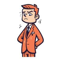 Sad business man cartoon character. Vector illustration in thin line style.