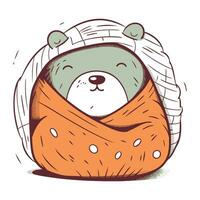 Illustration of a teddy bear wrapped in a warm scarf. vector