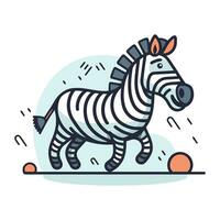 Zebra in rain. Vector illustration in doodle style.