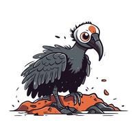 Vulture sitting on the rock. Vector cartoon illustration isolated on white background.