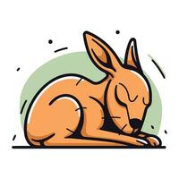 Cute cartoon kangaroo lying on the ground. Vector illustration.