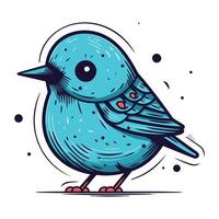 Vector hand drawn illustration of cute blue bird. Isolated on white background.