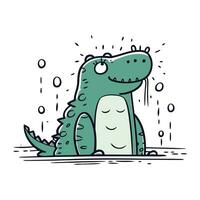 Crocodile in the rain. Cute cartoon vector illustration.