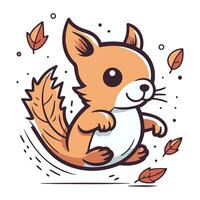 Cute cartoon squirrel with autumn leaves. Vector illustration for your design