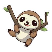 Cute cartoon sloth on a tree branch. Vector illustration.