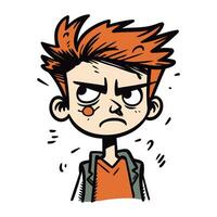 Angry cartoon man with tear on his face. Vector illustration.