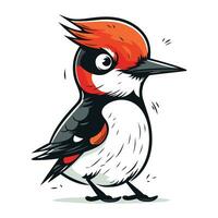 Cute Red backed Woodpecker bird. vector illustration.