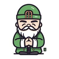 duende o duende con un barba y Bigote en un verde sombrero. vector ilustración