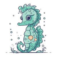 Cute cartoon seahorse. Sea animal. Vector illustration.