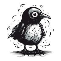 Cute cartoon black crow isolated on white background. Vector illustration.