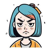enojado mujer con azul cabello. vector ilustración en dibujos animados estilo.