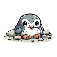 Cute penguin on the beach. Vector illustration of a cartoon penguin.