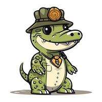 Cute crocodile in hat and bow tie. Vector illustration.