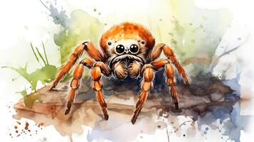 a cute little Tarantula in watercolor style. Generative AI photo