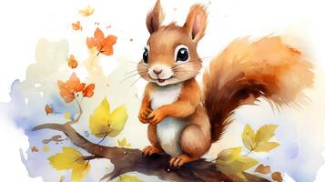 a cute little Squirrel in watercolor style. Generative AI photo