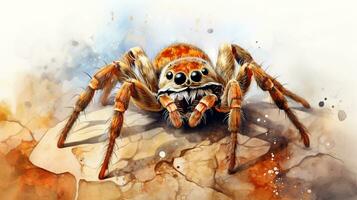 a cute little Tarantula in watercolor style. Generative AI photo