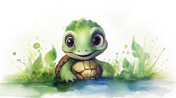 a cute little Turtle in watercolor style. Generative AI photo