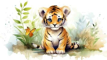un linda pequeño Tigre en acuarela estilo. generativo ai foto