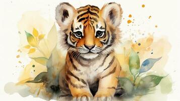 a cute little Tiger in watercolor style. Generative AI photo